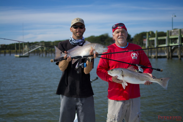 Charleston-Redfish-Pair-Sewell-Rods-620x413 Great Times In Low Country - Charleston Bay Shrimping & Red Fishing 2014 Reports Fishing Reports  